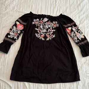 Free People off-the-shoulder embroidered floral dress